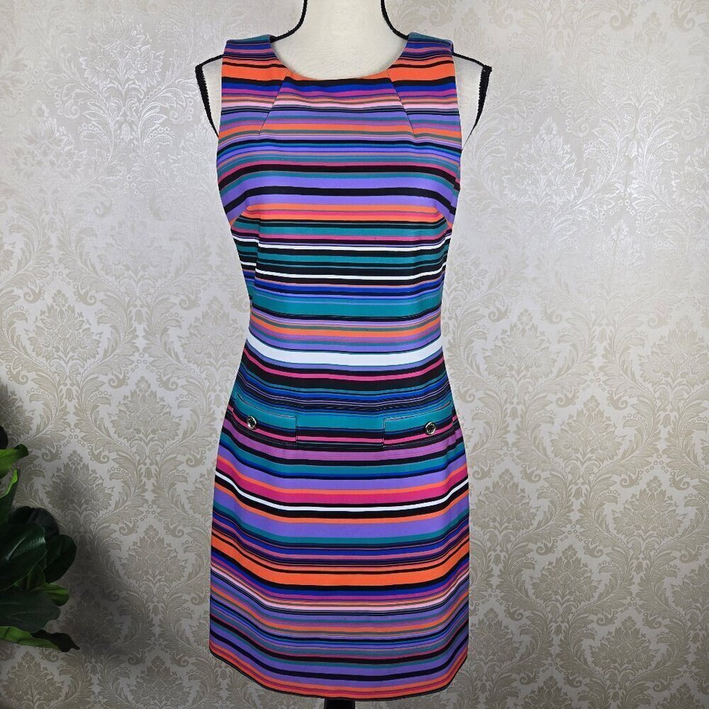 Tommy Hilfiger Size 6 Mulitcolor Striped Sheath Dress Sleeveless Hidden Back Zip
